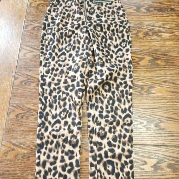 Reformation Braydon Leopard Pants  Brown Front Zip Pockets sz Size 2P - Picture 1 of 4